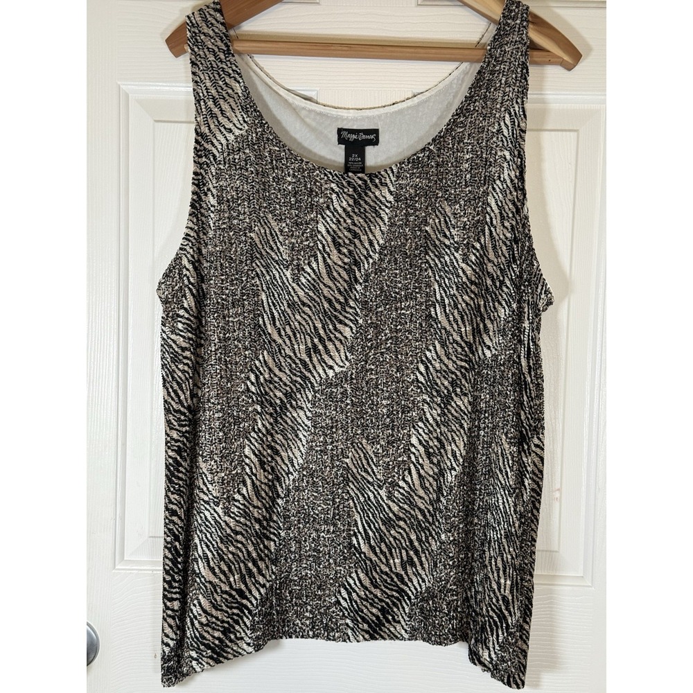 maggie barnes 2x Animal Print Boho Tank Top Nylon Spandex Crinkle Office Dressy